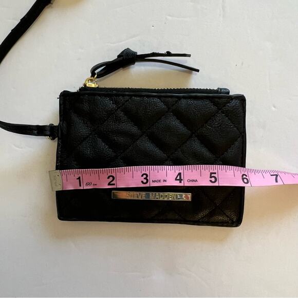 Steve Madden Coin Purse Quilted Black Faux Leather with Strap Small Wallet - Picture 8 of 9